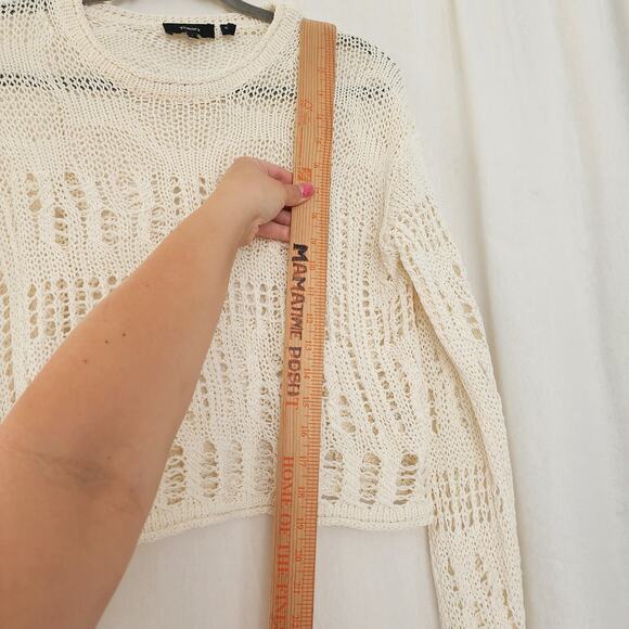 Theory Open Stitch Sweater Cotton-Blend White Size S boxy coastal sheer recent - Picture 5 of 12